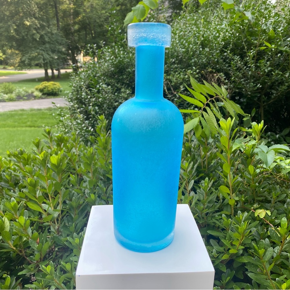 West Elm Waterscape Sea Glass Blue Translucent Frosted Bottle/Vase